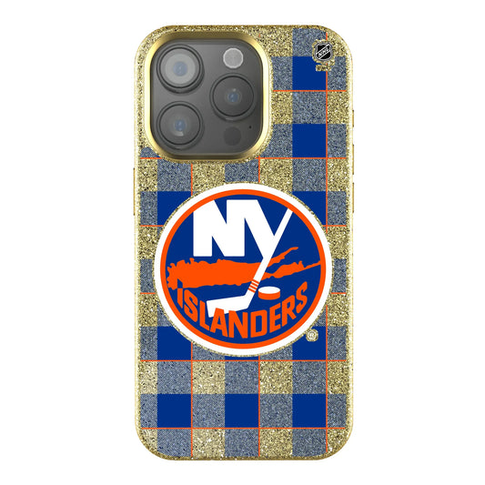 New York Islanders Plaid Bling Phone Case for Apple iPhone