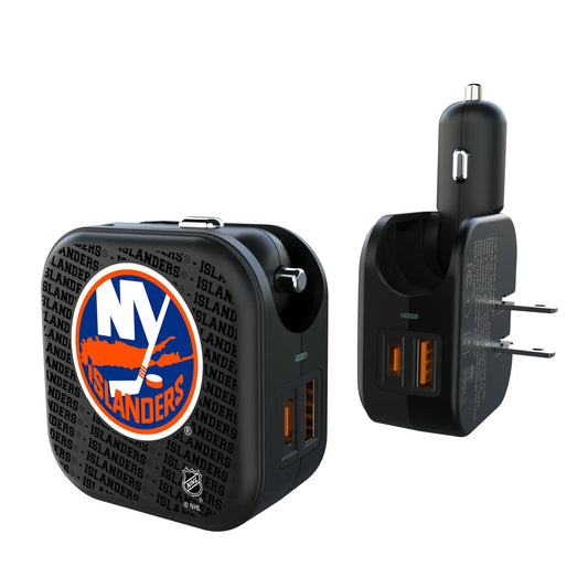 New York Islanders Text Backdrop 2 in 1 USB A/C Charger