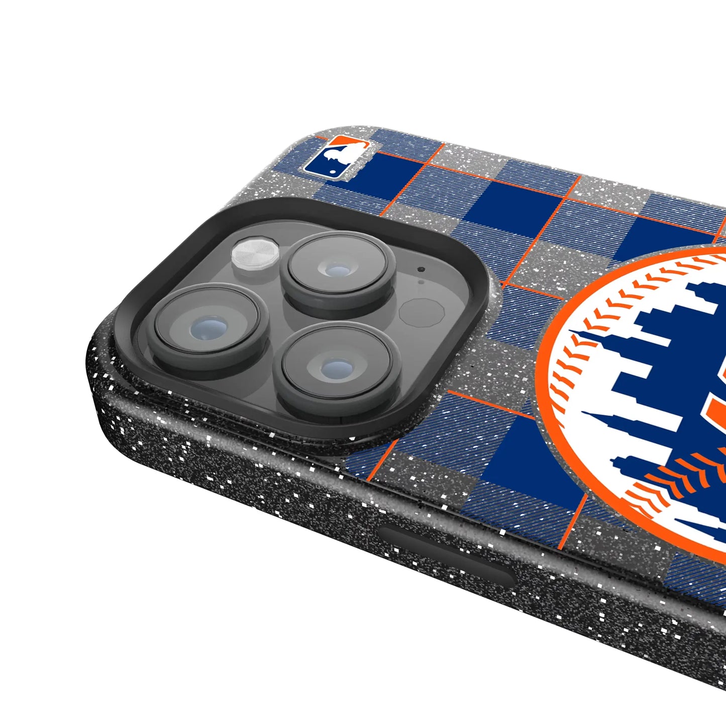 New York Mets Plaid Black Bling Phone Case for Apple iPhone