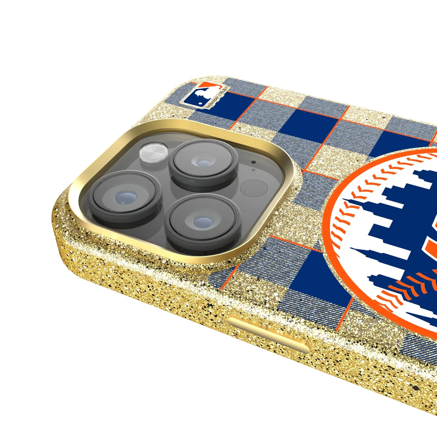 New York Mets Plaid Bling Phone Case for Apple iPhone
