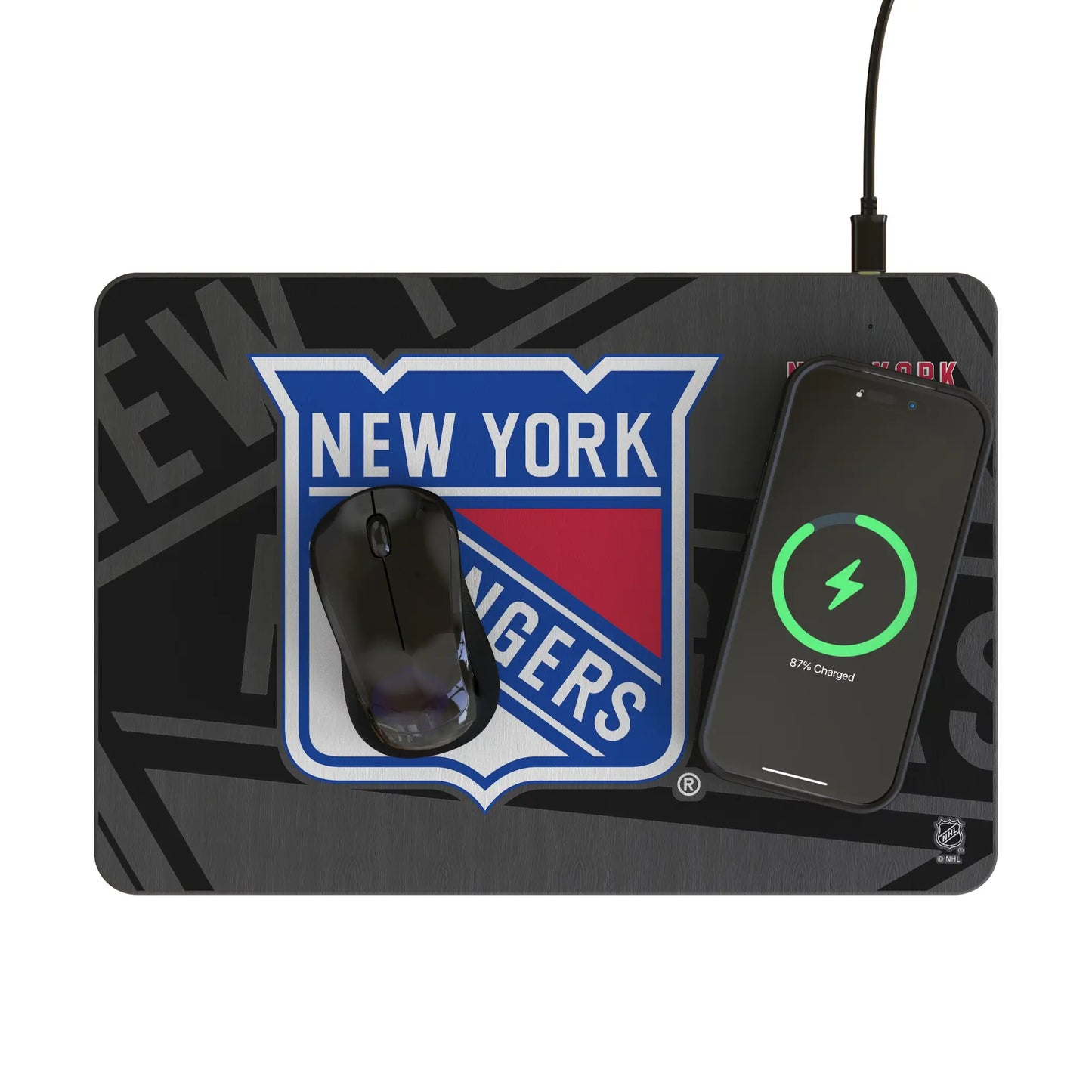New York Rangers Monocolor Tilt 15-Watt Wireless Charger and Mouse Pad