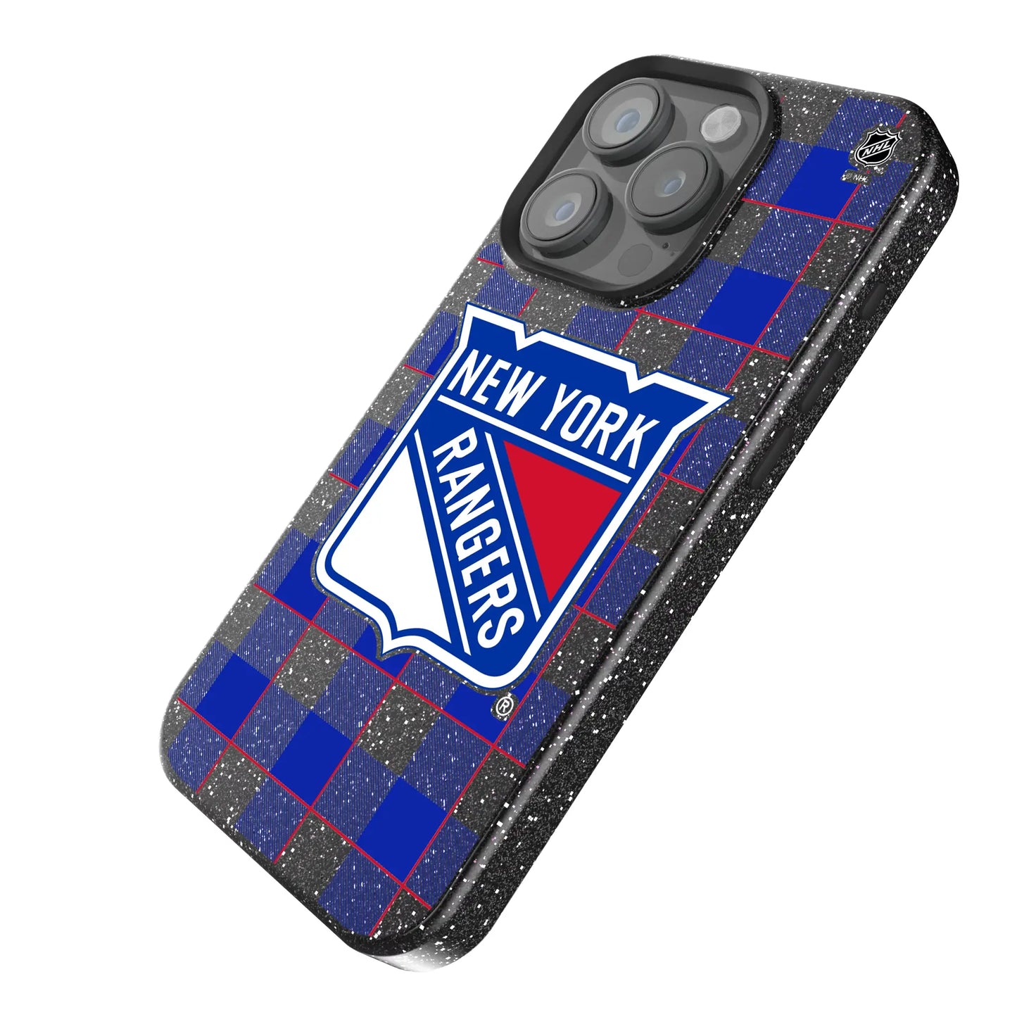 New York Rangers Plaid Black Bling Phone Case for Apple iPhone