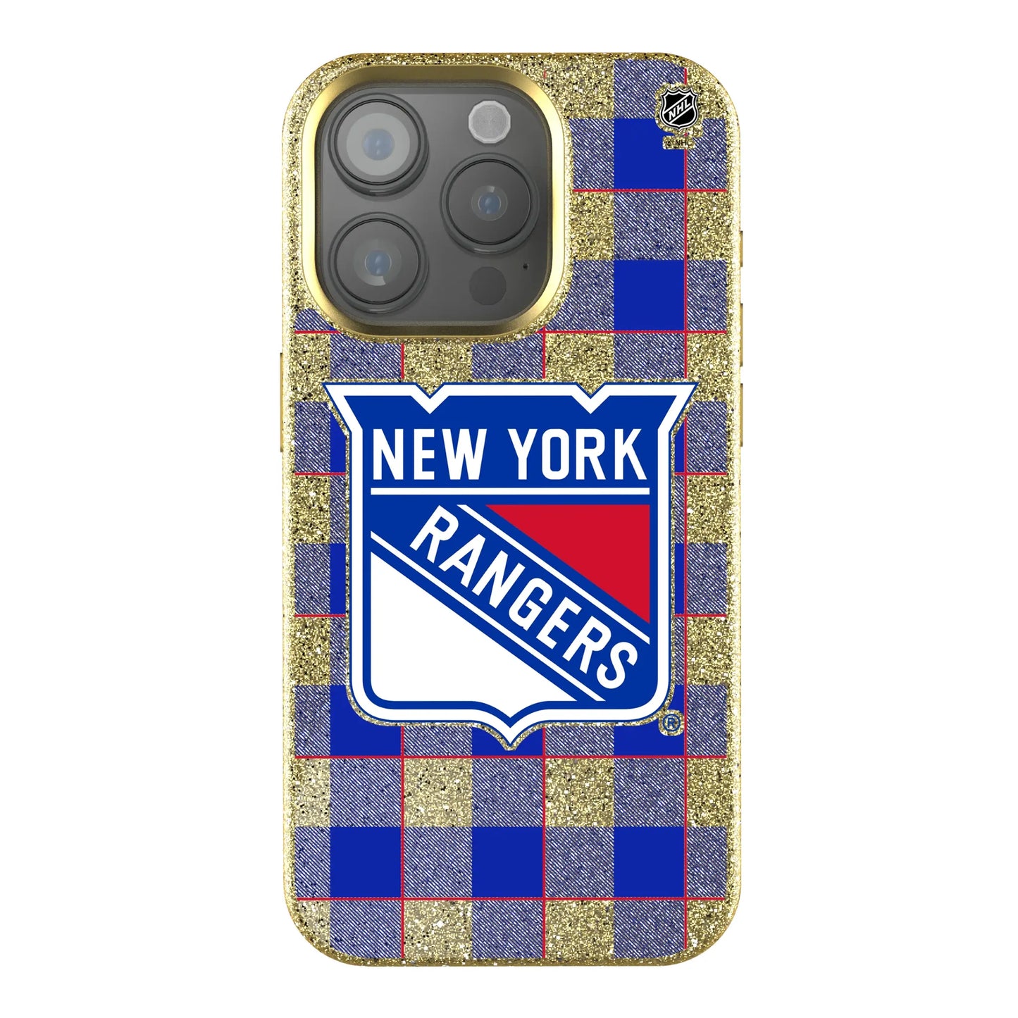 New York Rangers Plaid Bling Phone Case for Apple iPhone