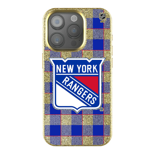 New York Rangers Plaid Bling Phone Case for Apple iPhone