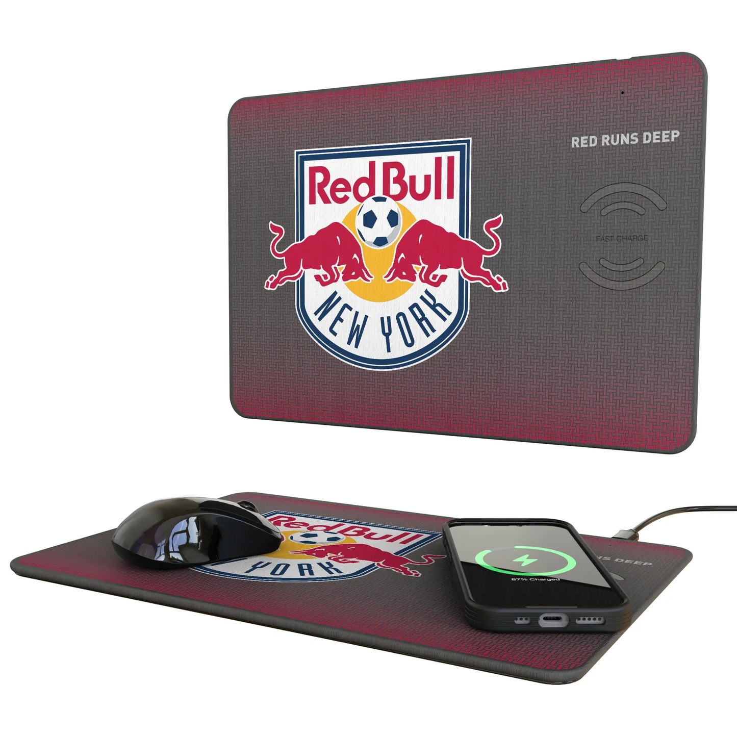 New York Red Bulls Linen 15-Watt Wireless Charger and Mouse Pad