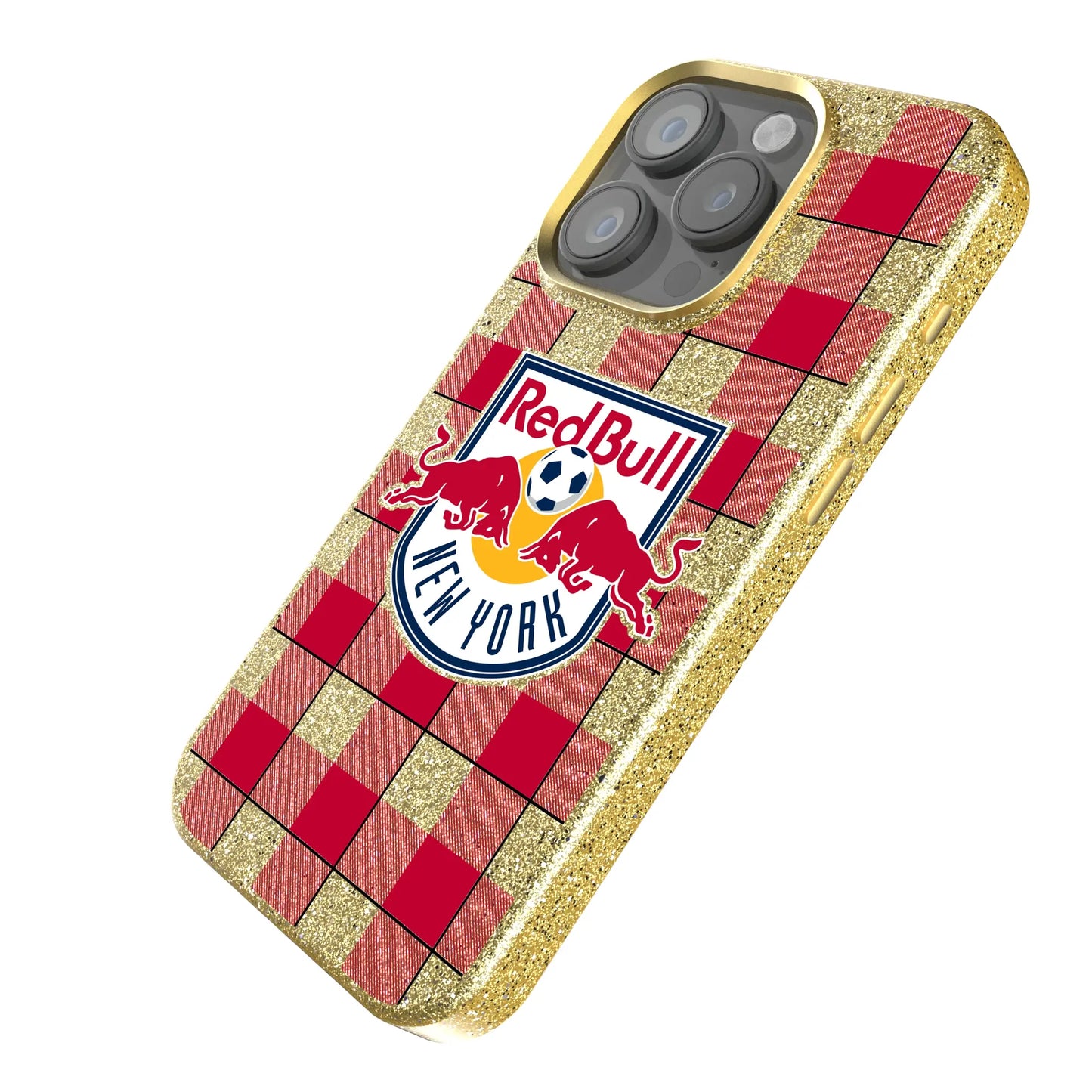 New York Red Bulls Plaid Bling Phone Case for Apple iPhone