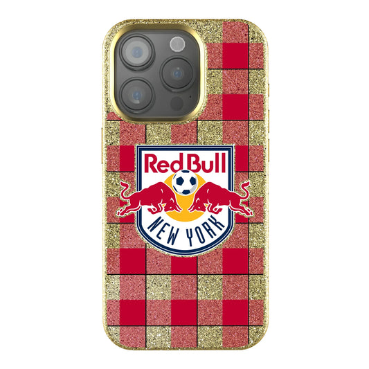 New York Red Bulls Plaid Bling Phone Case for Apple iPhone
