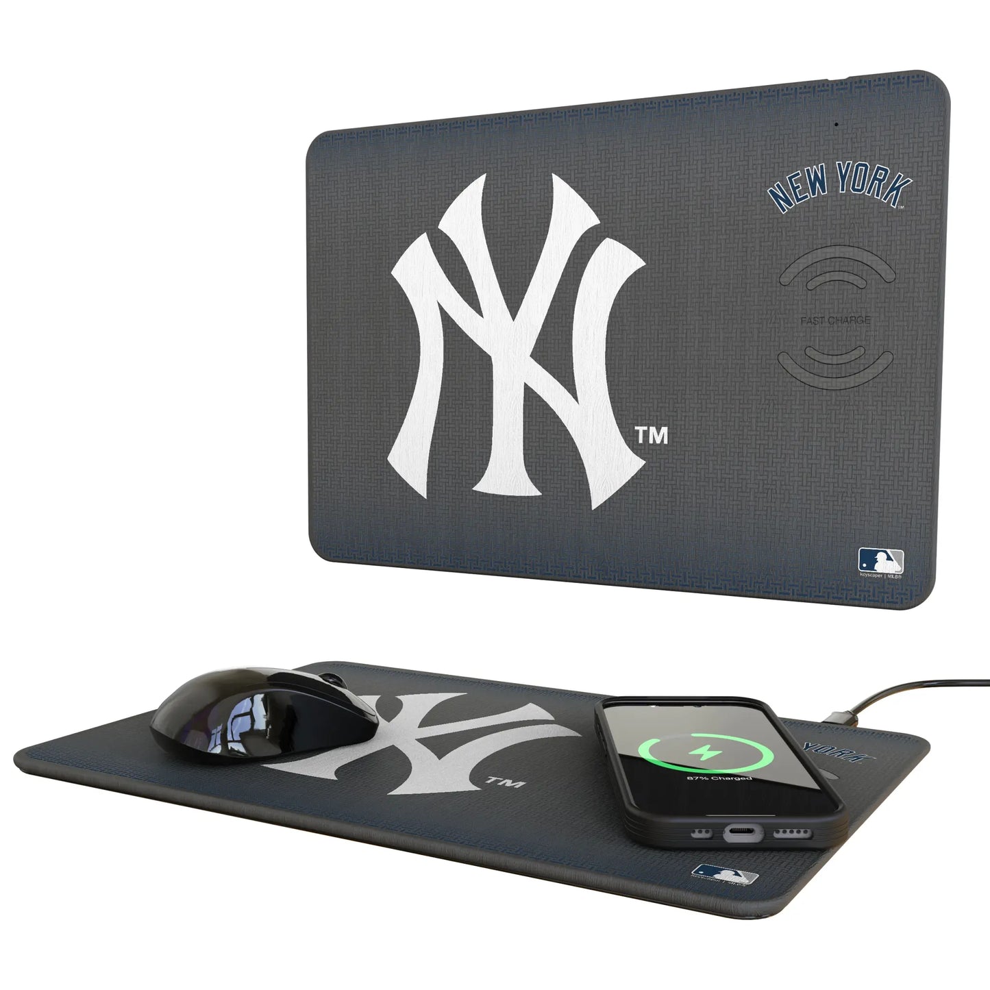 New York Yankees Linen 15-Watt Wireless Charger and Mouse Pad