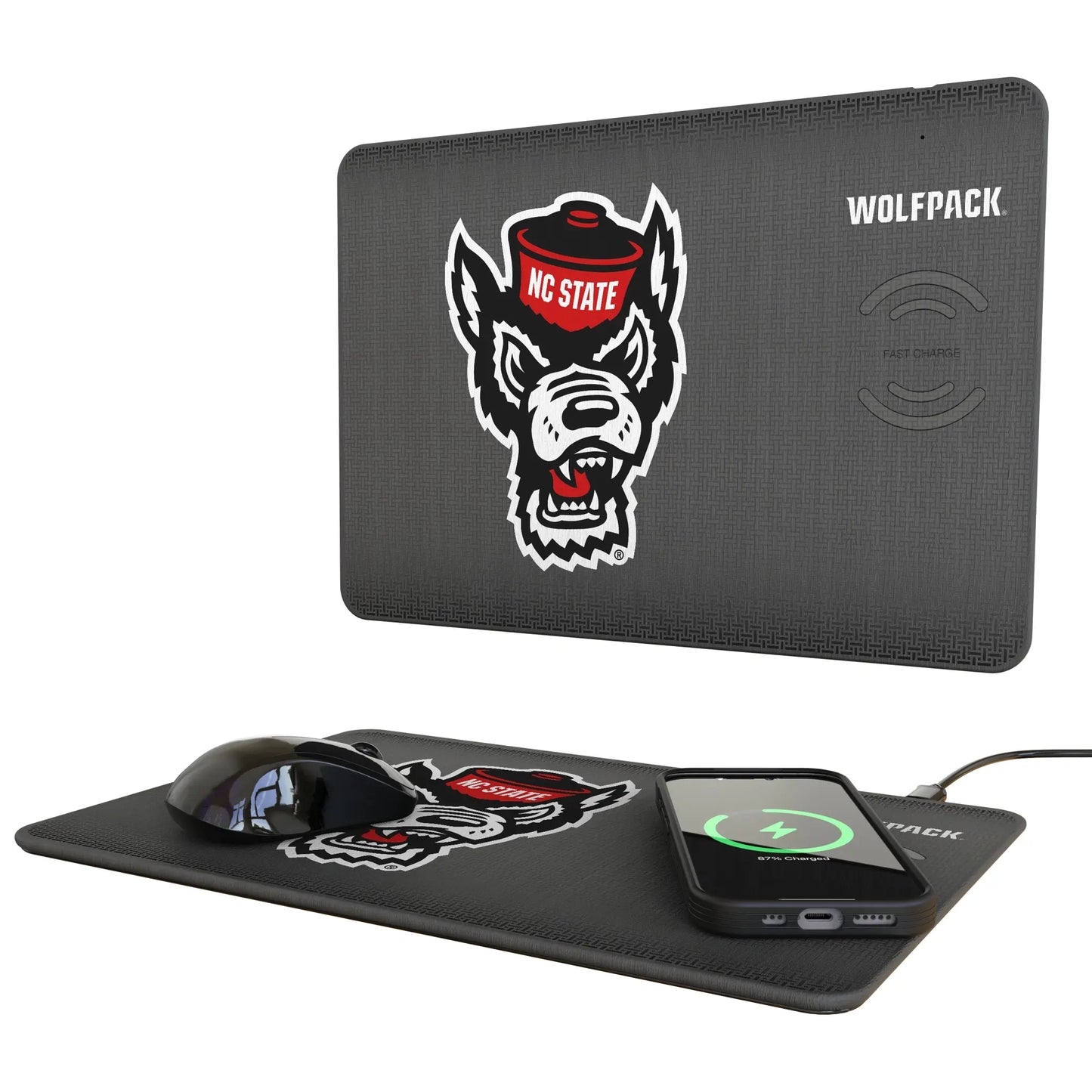 North Carolina State University Wolfpack Linen 15-Watt Wireless Charger and Mouse Pad