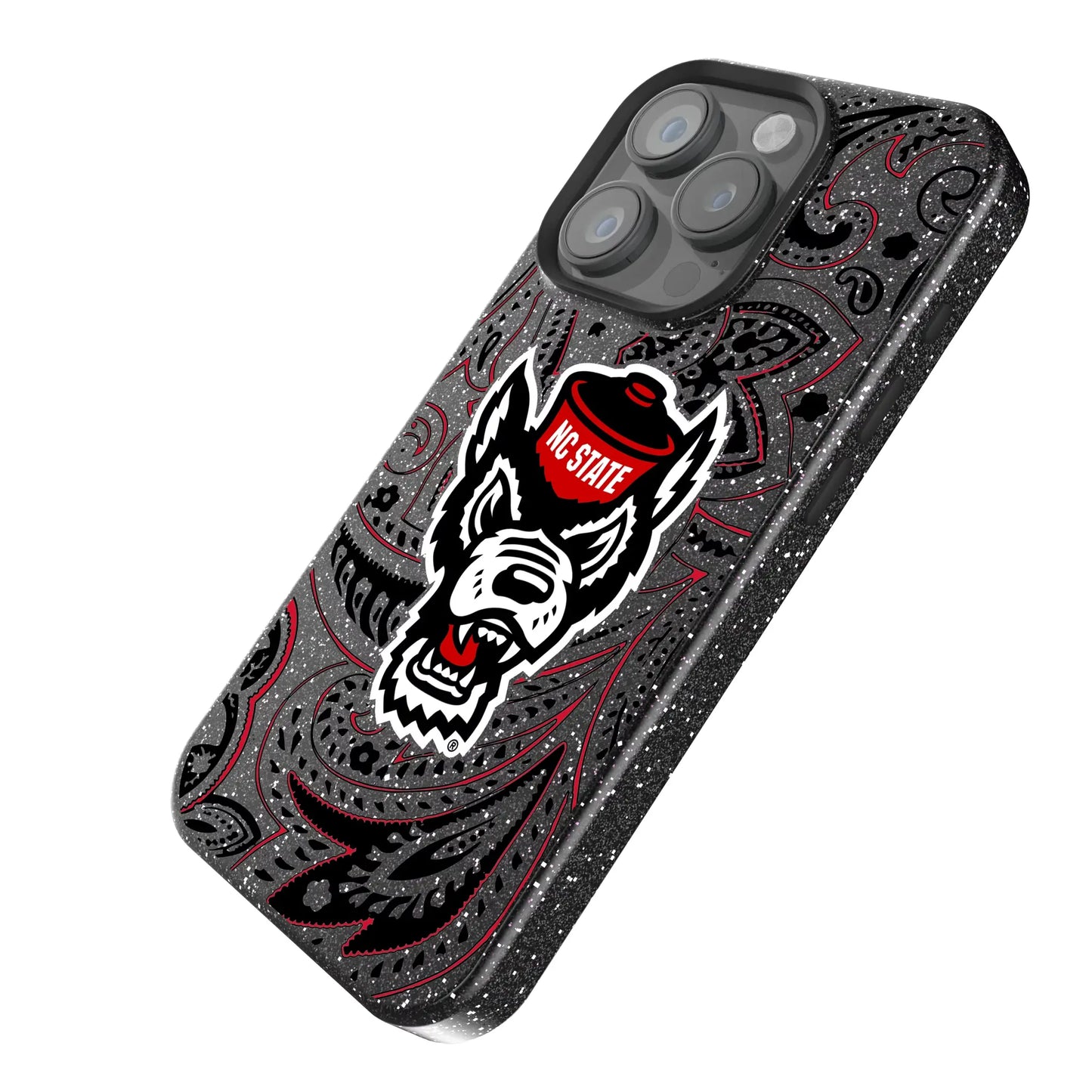North Carolina State University Wolfpack Paisley Black Bling Phone Case for Apple iPhone