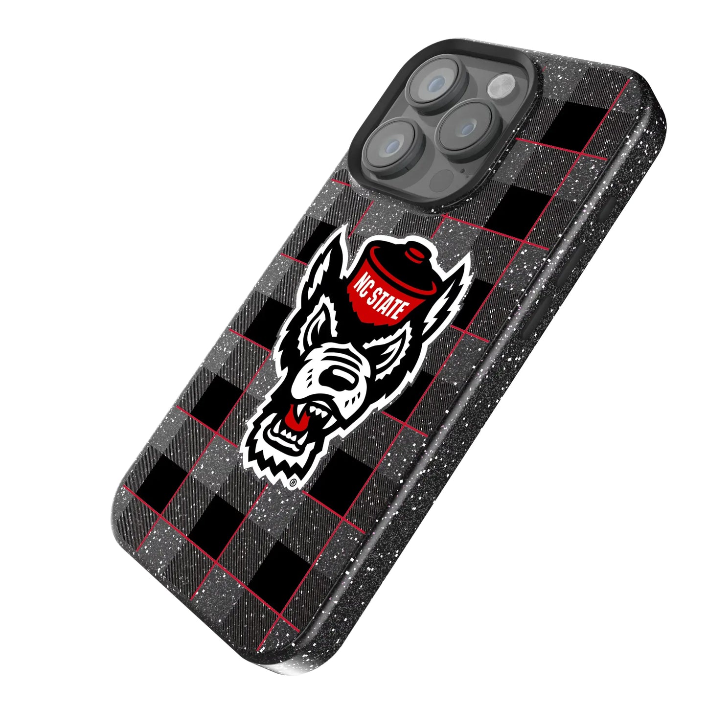 North Carolina State University Wolfpack Plaid Black Bling Phone Case for Apple iPhone
