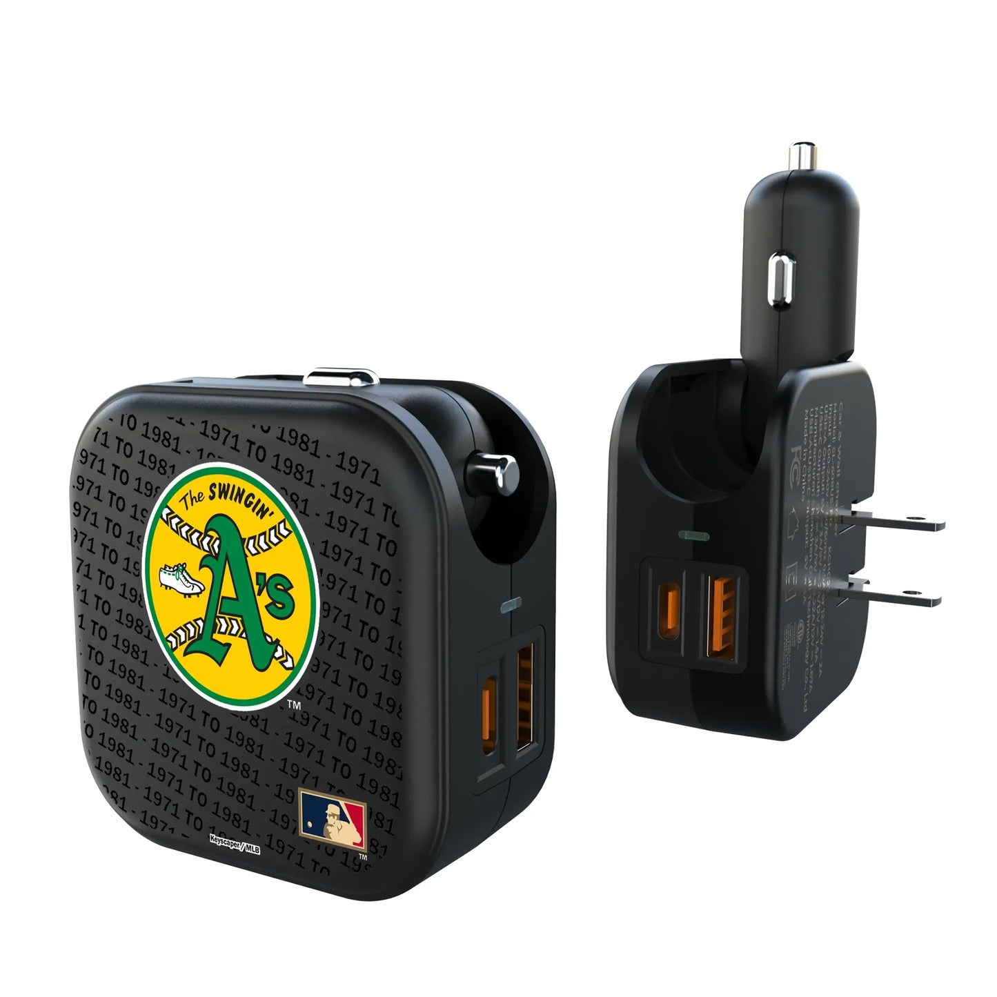 Oakland As 1971-1981 - Cooperstown Collection Text Backdrop 2 in 1 USB A/C Charger