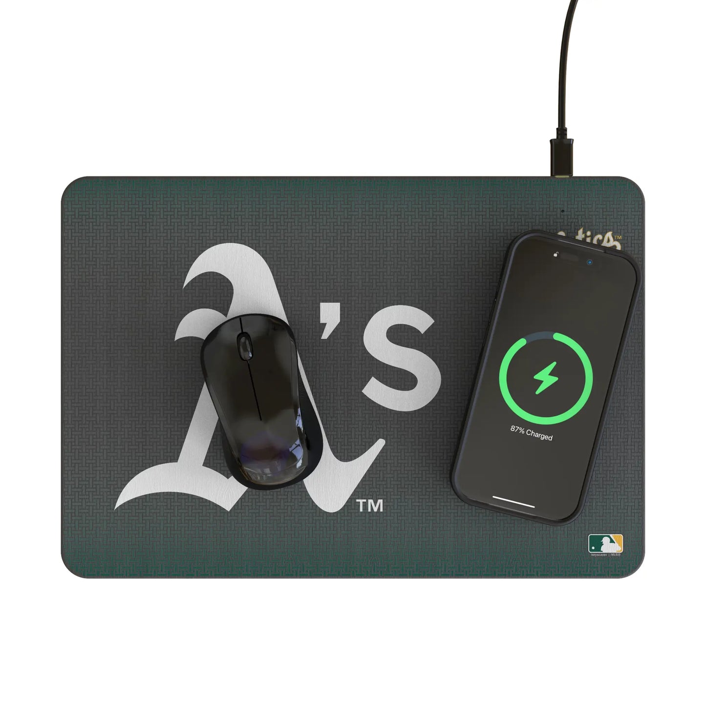 Oakland Athletics Linen 15-Watt Wireless Charger and Mouse Pad