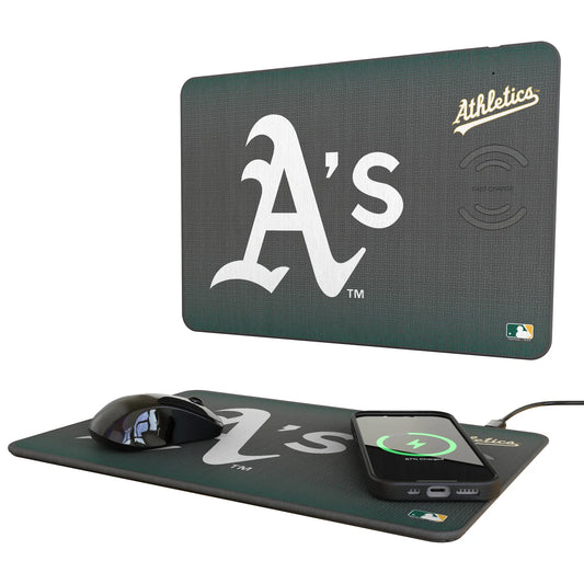 Oakland Athletics Linen 15-Watt Wireless Charger and Mouse Pad