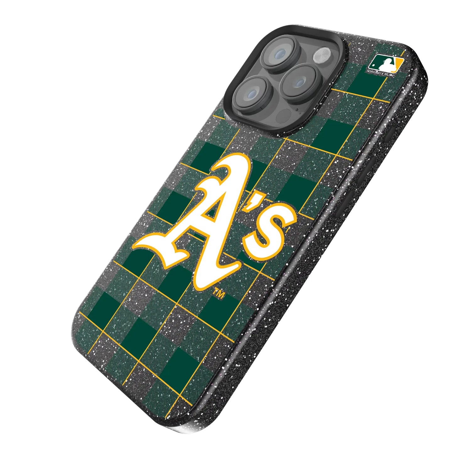 Oakland Athletics Plaid Black Bling Phone Case for Apple iPhone