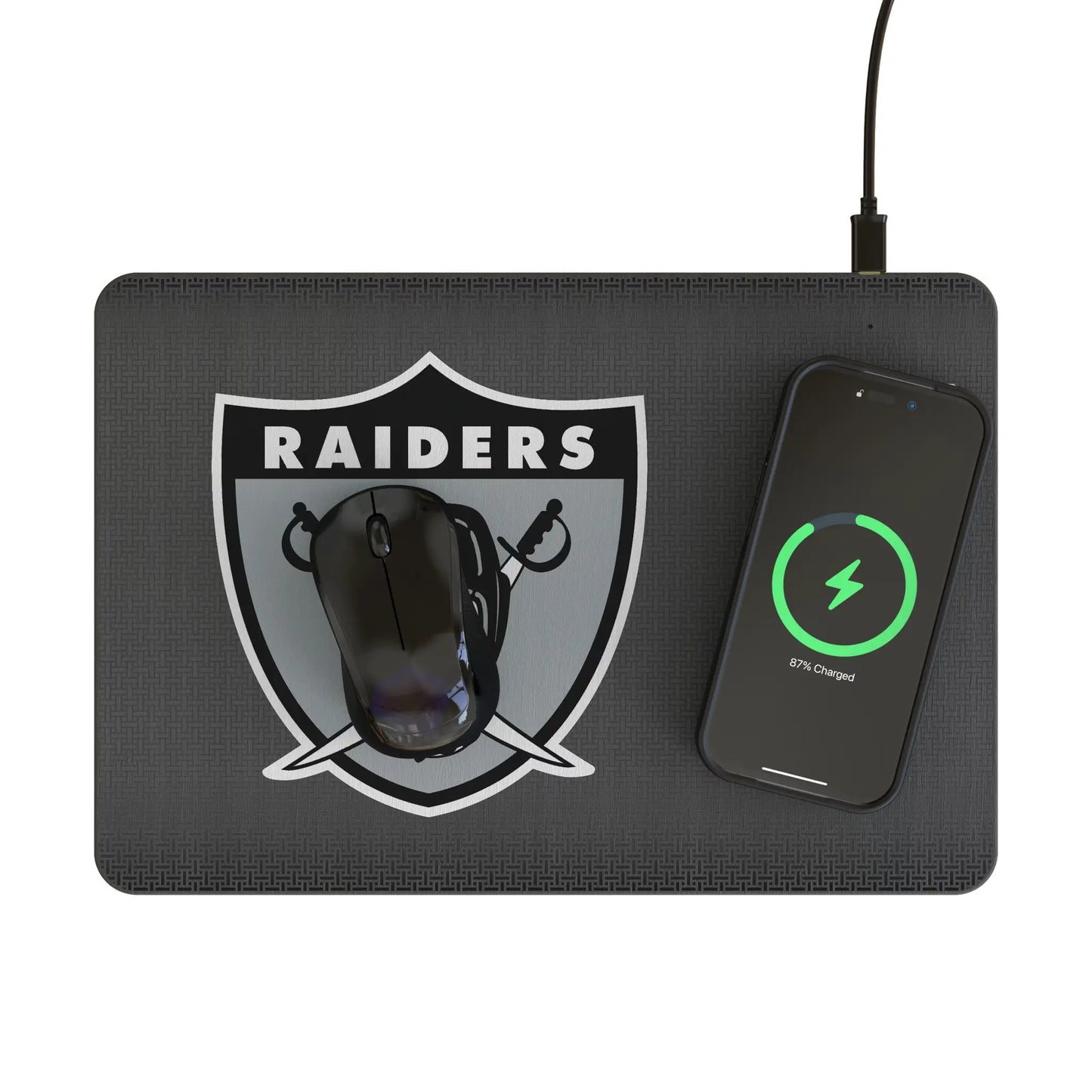 Oakland Raiders 1963 Historic Collection Linen 15-Watt Wireless Charger and Mouse Pad