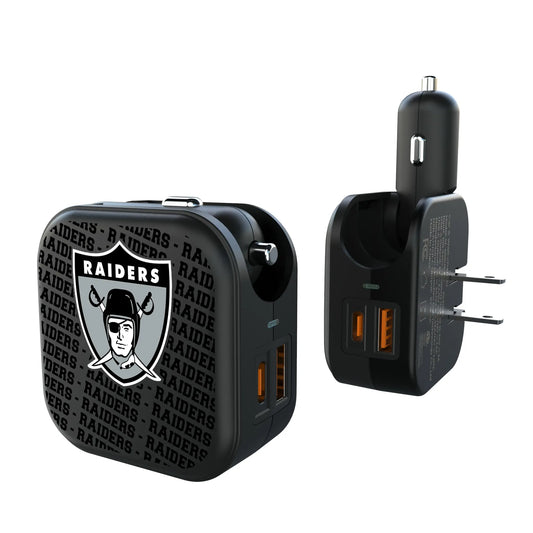 Oakland Raiders 1963 Historic Collection Text Backdrop 2 in 1 USB A/C Charger