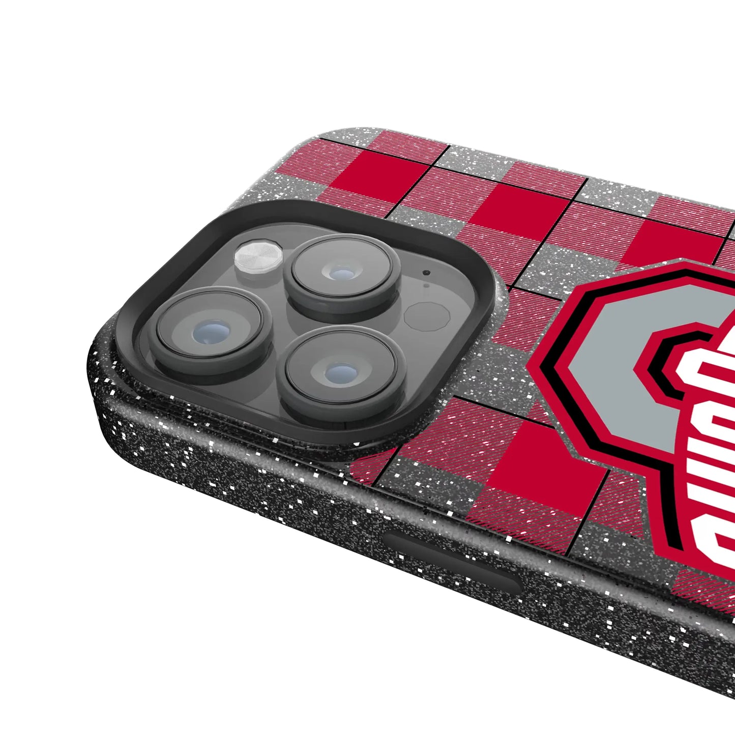 Ohio State University Buckeyes Plaid Black Bling Phone Case for Apple iPhone