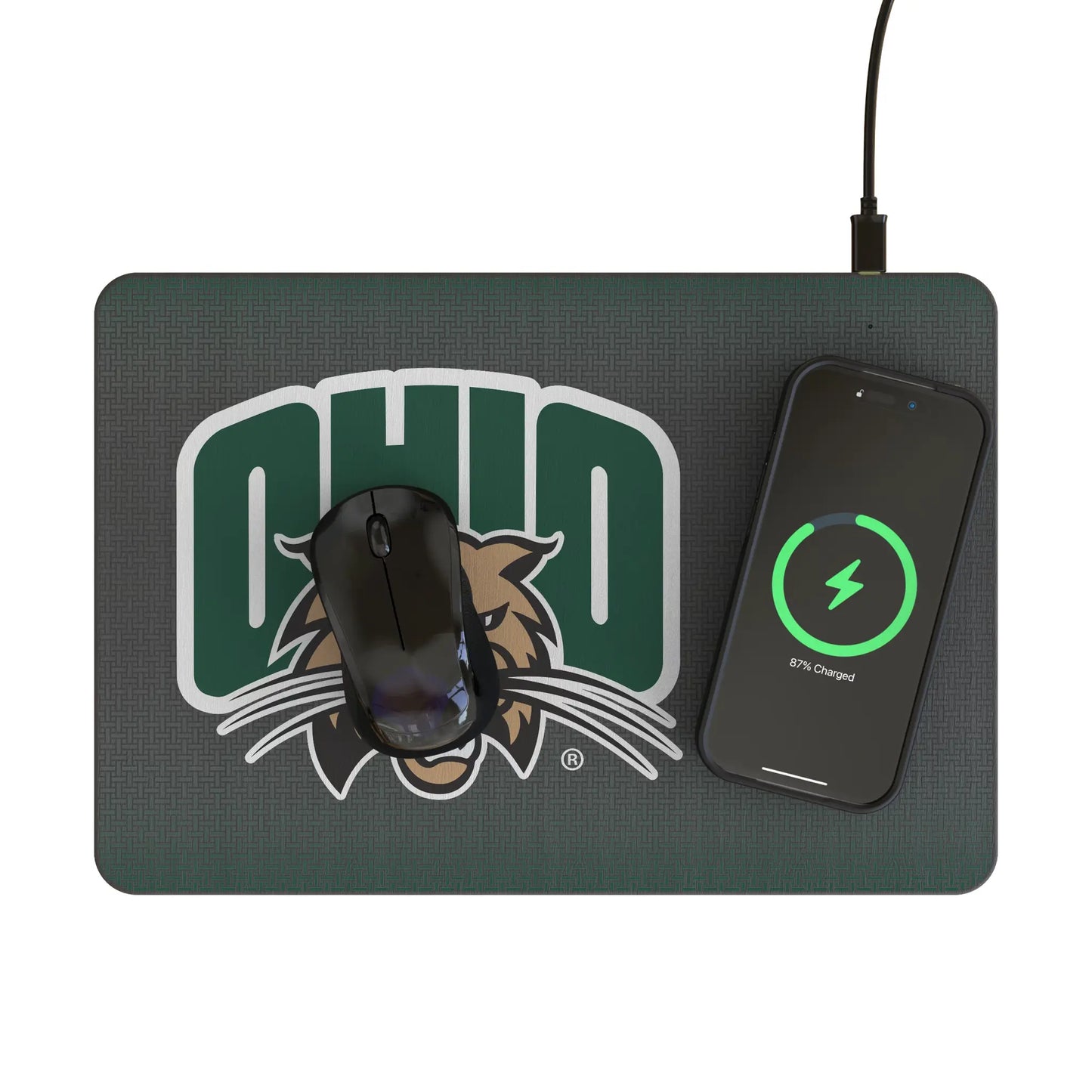 Ohio University Bobcats Linen 15-Watt Wireless Charger and Mouse Pad
