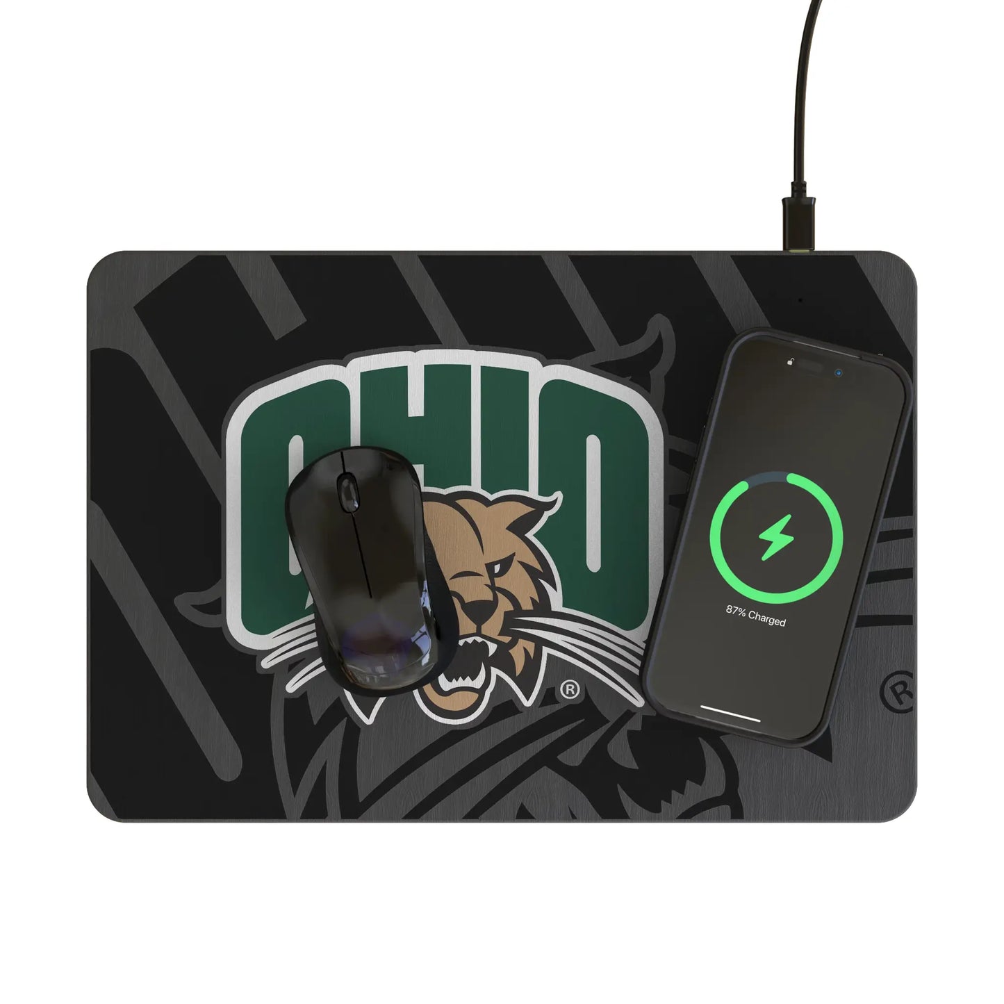 Ohio University Bobcats Monocolor Tilt 15-Watt Wireless Charger and Mouse Pad