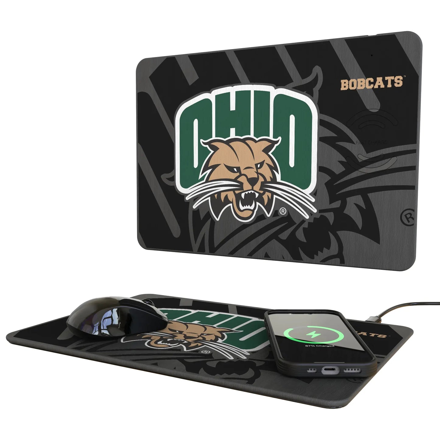 Ohio University Bobcats Monocolor Tilt 15-Watt Wireless Charger and Mouse Pad