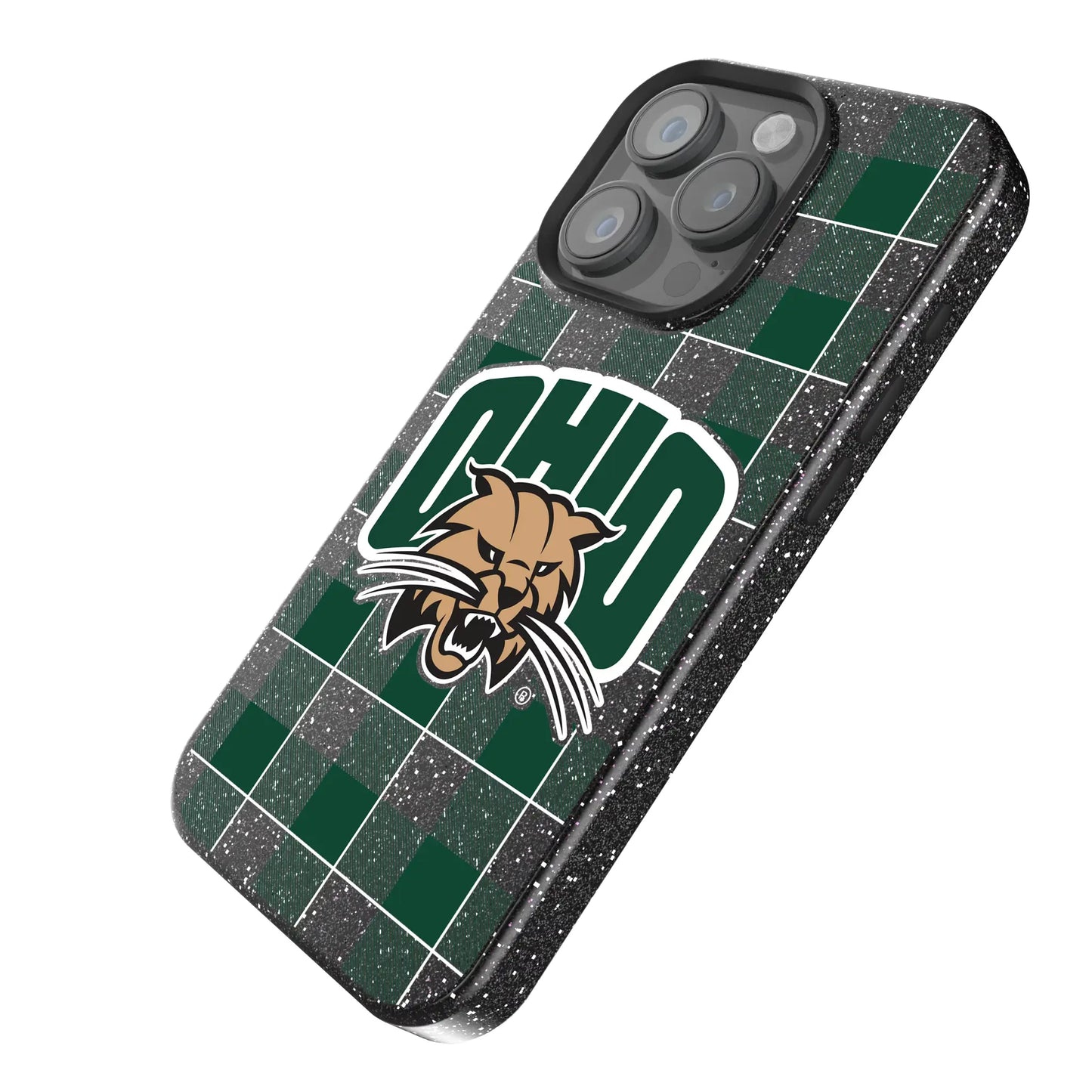 Ohio University Bobcats Plaid Black Bling Phone Case for Apple iPhone