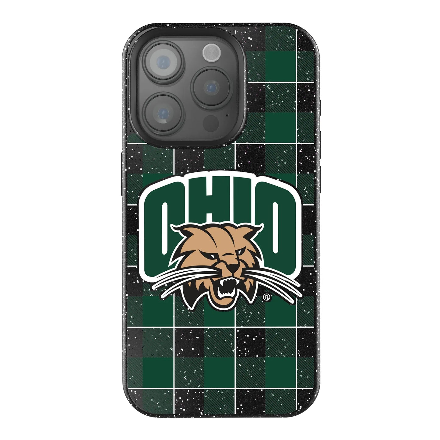Ohio University Bobcats Plaid Black Bling Phone Case for Apple iPhone