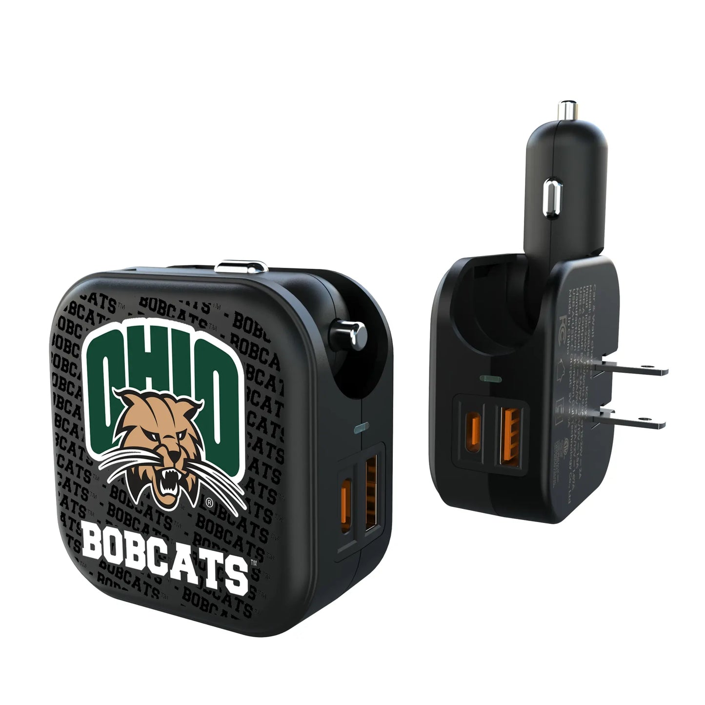 Ohio University Bobcats Text Backdrop 2 in 1 USB A/C Charger