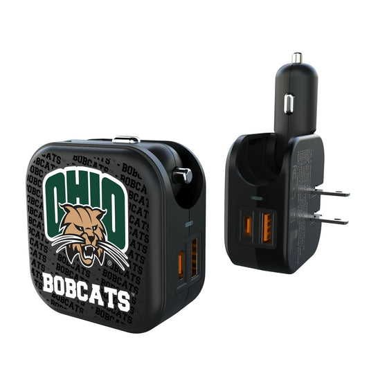Ohio University Bobcats Text Backdrop 2 in 1 USB A/C Charger