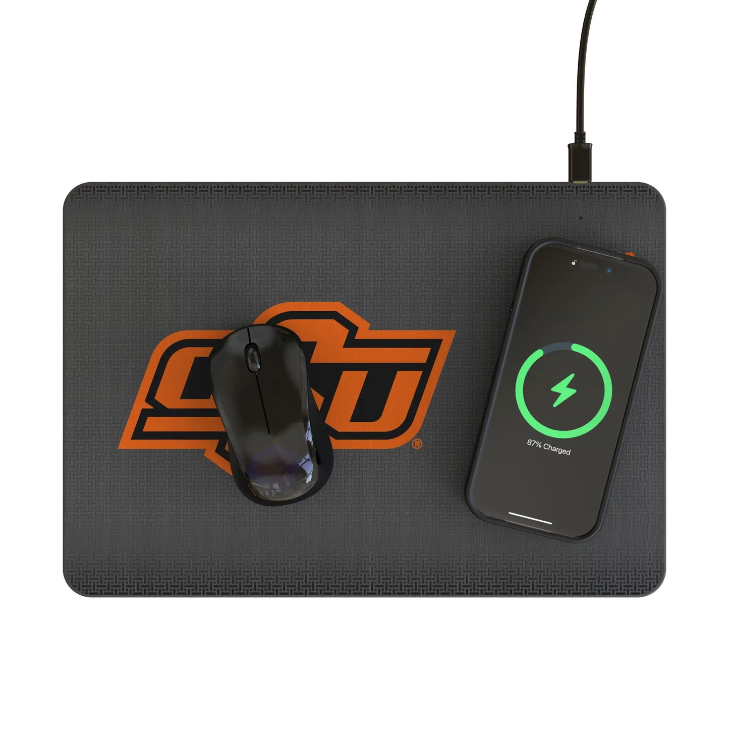 Oklahoma State University Cowboys Linen 15-Watt Wireless Charger and Mouse Pad
