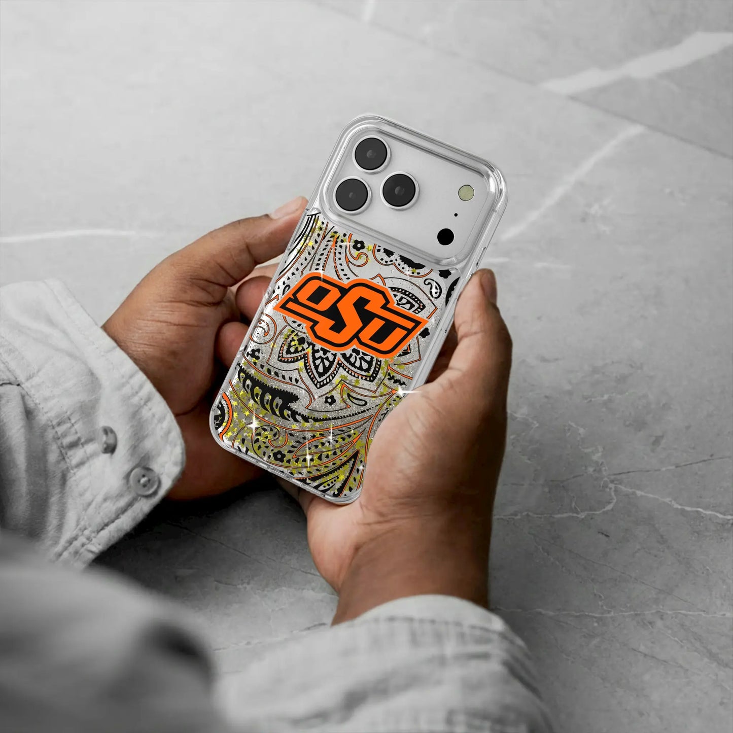 Oklahoma State University Cowboys Paisley Glitter Phone Case for Apple iPhone
