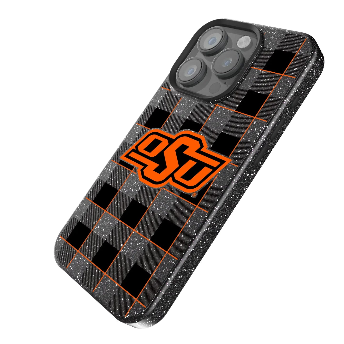 Oklahoma State University Cowboys Plaid Black Bling Phone Case for Apple iPhone
