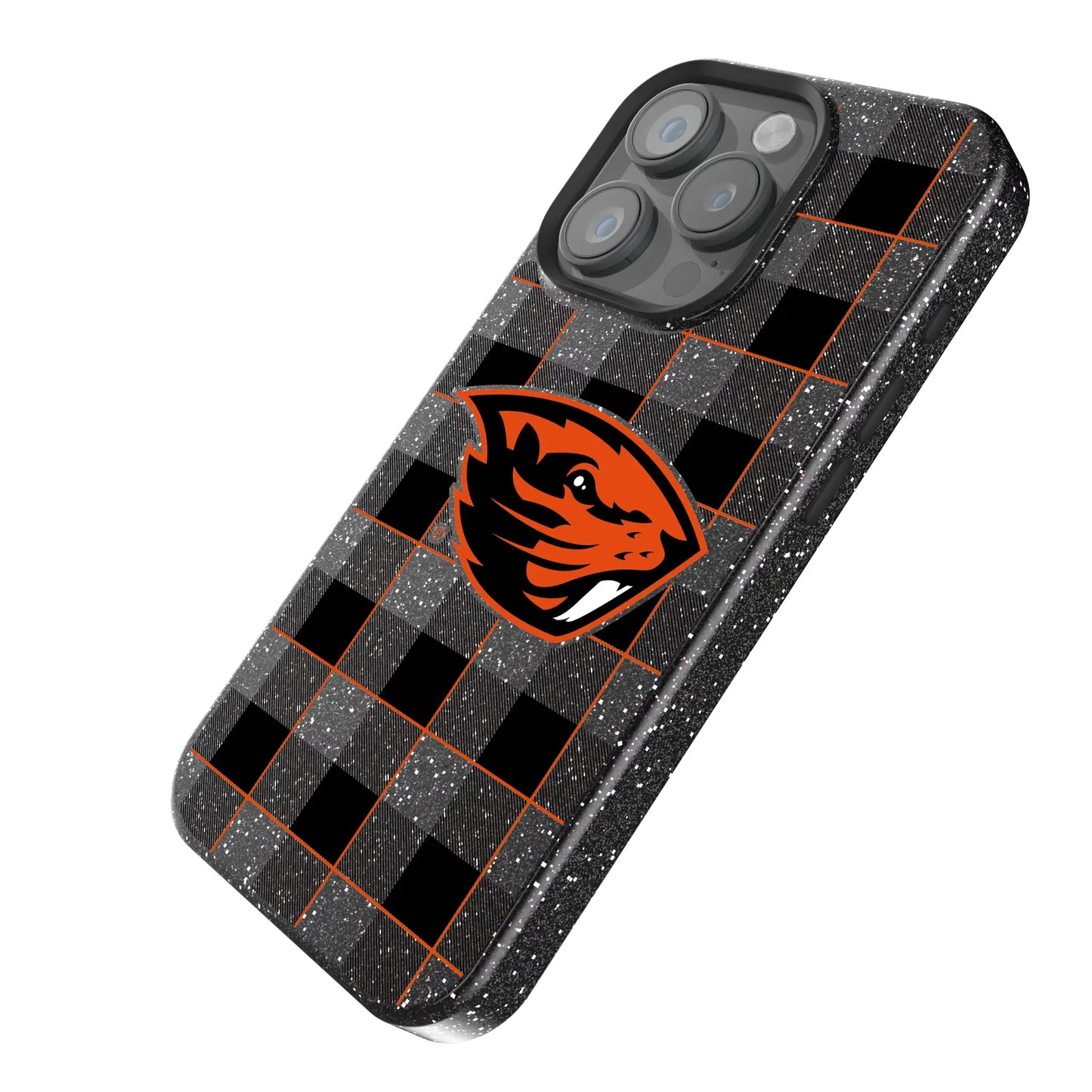 Oregon State University Beavers Plaid Black Bling Phone Case for Apple iPhone