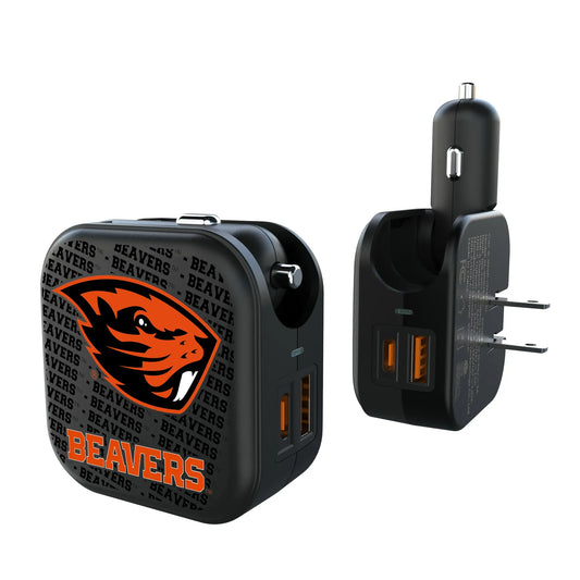 Oregon State University Beavers Text Backdrop 2 in 1 USB A/C Charger