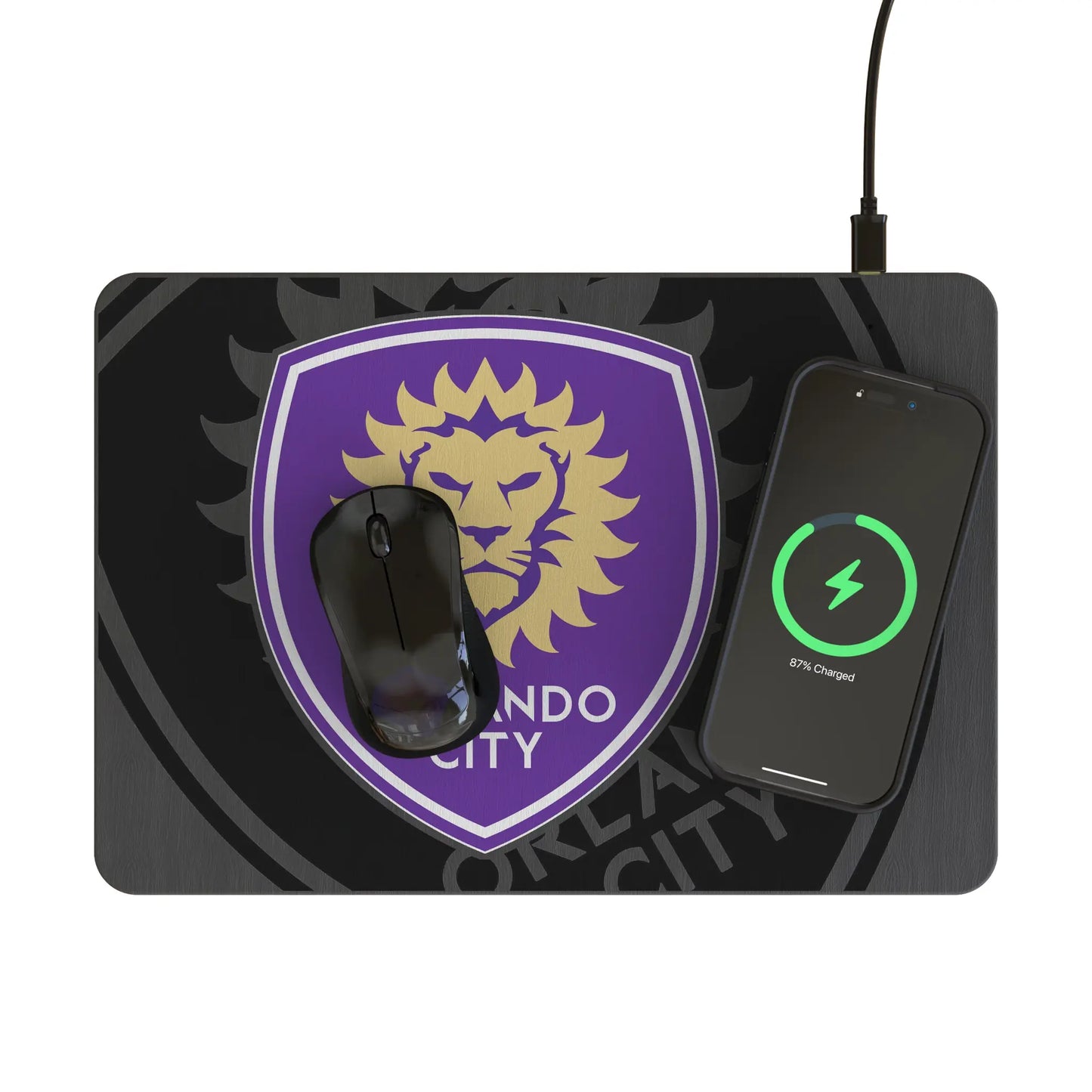 Orlando City Soccer Club Monocolor Tilt 15-Watt Wireless Charger and Mouse Pad