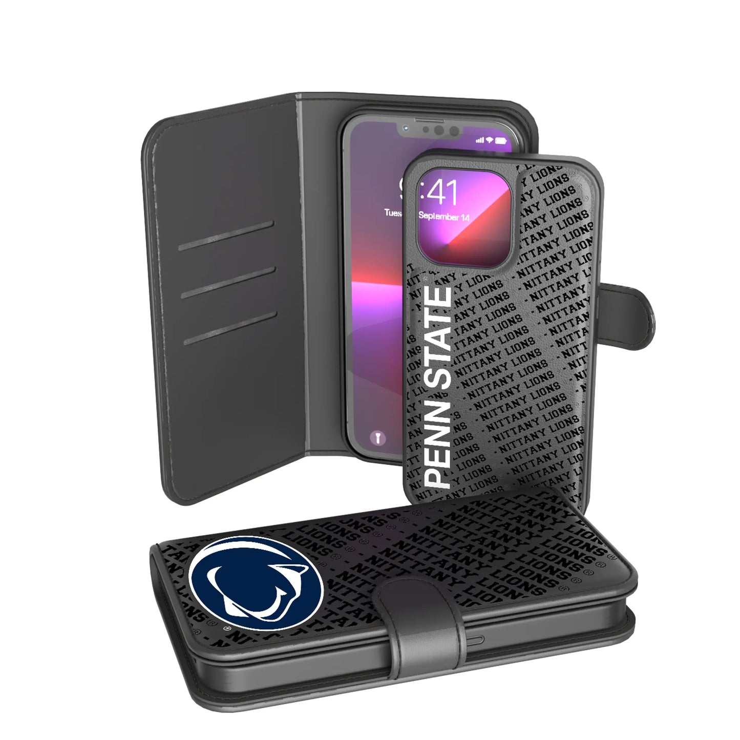 Pennsylvania State University Nittany Lions Monocolor Tilt Wallet Phone Case for Apple iPhone