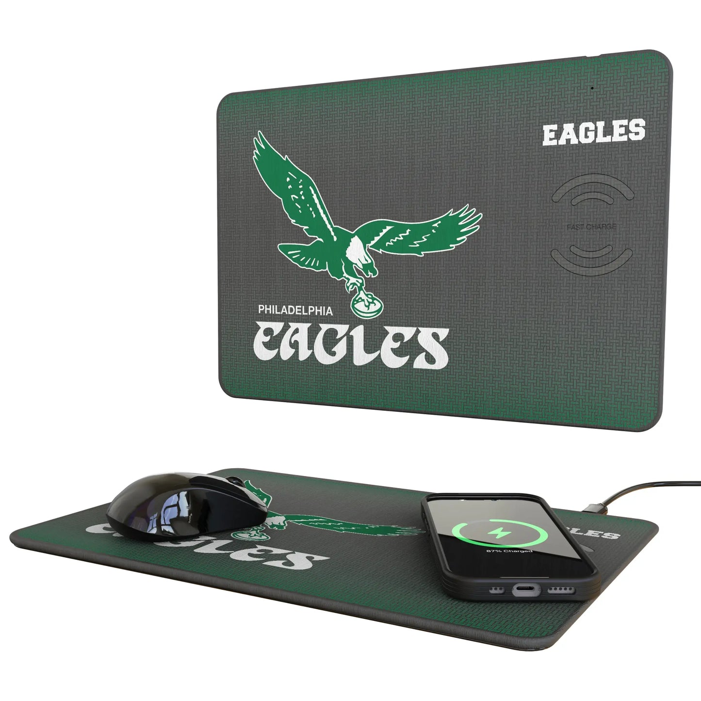 Philadelphia Eagles 1973-1995 Historic Collection Linen 15-Watt Wireless Charger and Mouse Pad