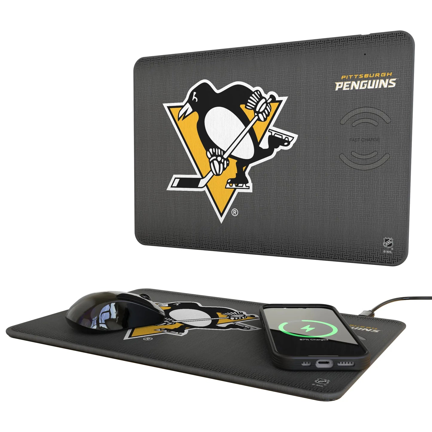 Pittsburgh Penguins Linen 15-Watt Wireless Charger and Mouse Pad
