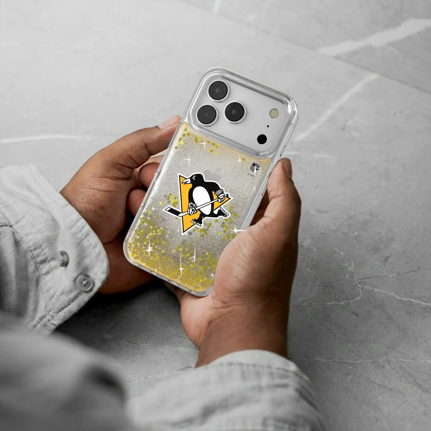 Pittsburgh Penguins Linen Glitter Phone Case for Apple iPhone