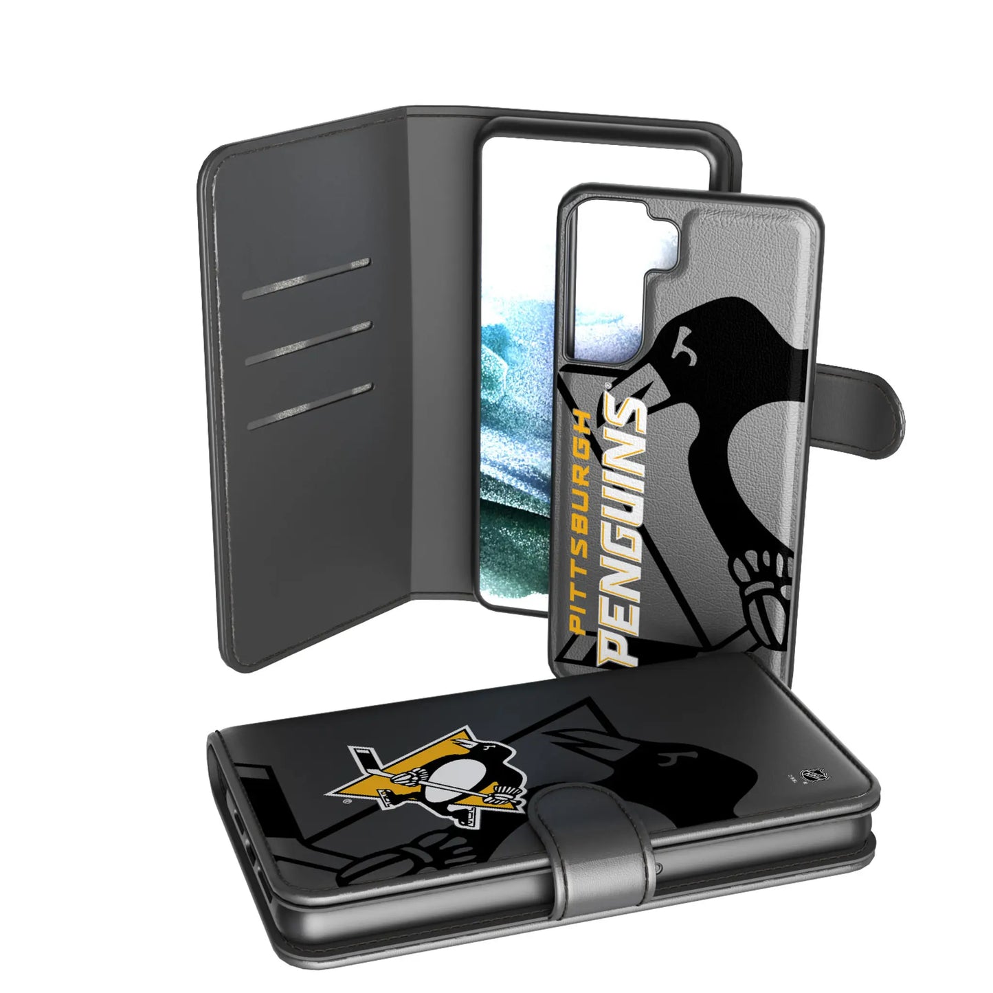 Pittsburgh Penguins Monocolor Tilt Wallet Phone Case for Apple iPhone