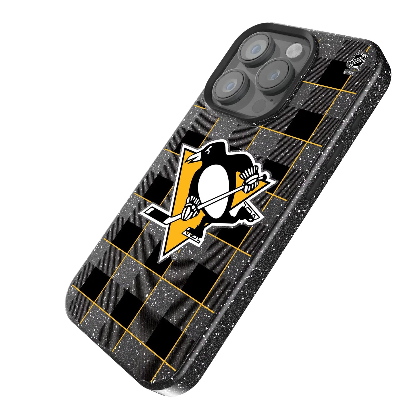 Pittsburgh Penguins Plaid Black Bling Phone Case for Apple iPhone