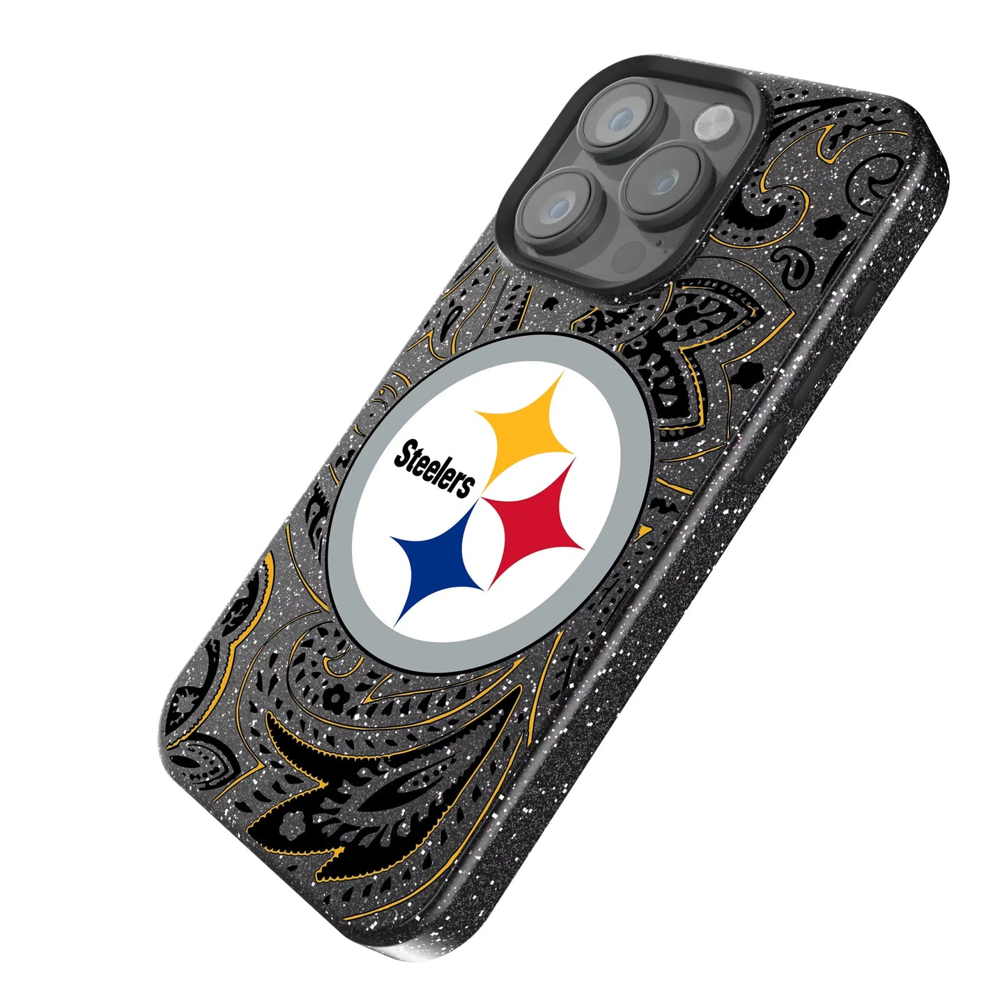 Pittsburgh Steelers Paisley Black Bling Phone Case for Apple iPhone