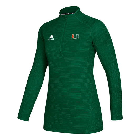 Miami Hurricanes adidas Women's GameMode L/S 1/4 Zip - Green