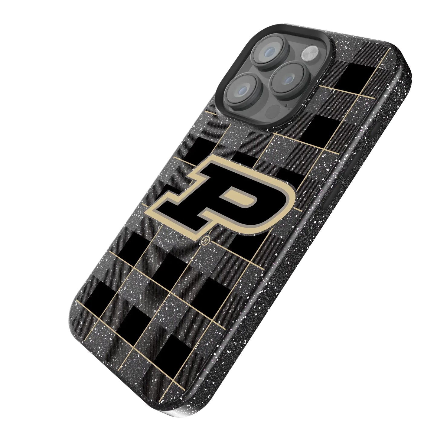 Purdue University Boilermakers Plaid Black Bling Phone Case for Apple iPhone