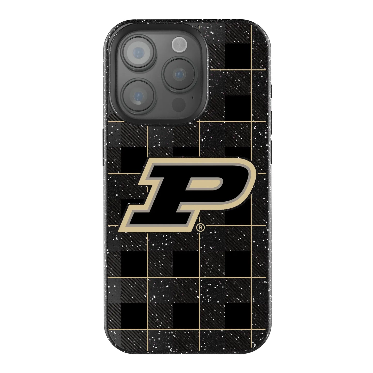 Purdue University Boilermakers Plaid Black Bling Phone Case for Apple iPhone