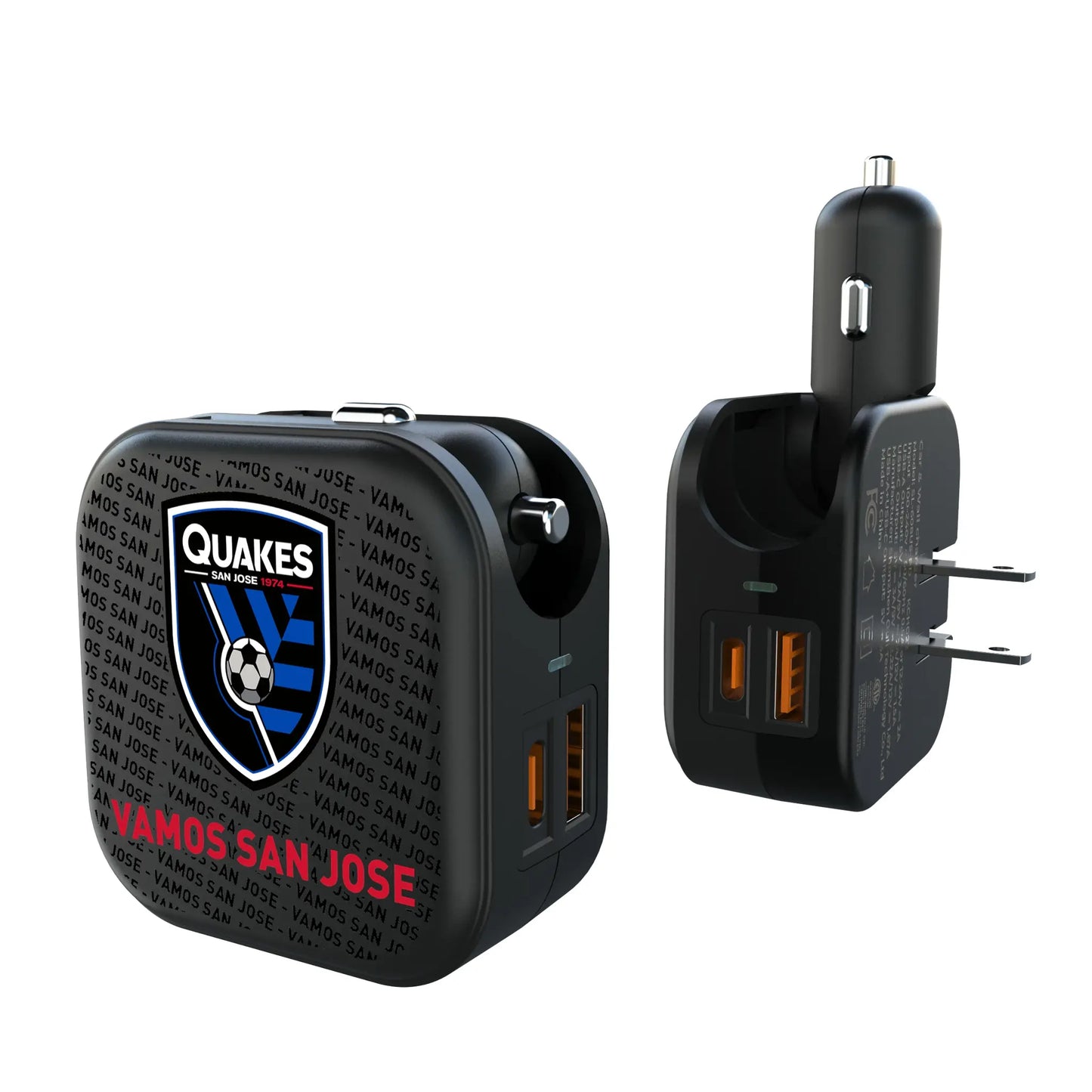 San Jose Earthquakes Text Backdrop 2 in 1 USB A/C Charger