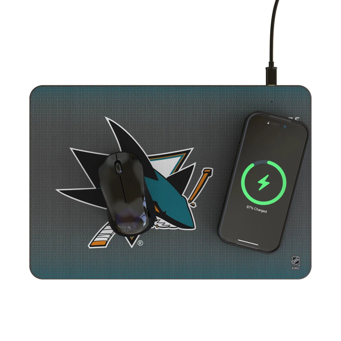 San Jose Sharks Linen 15-Watt Wireless Charger and Mouse Pad