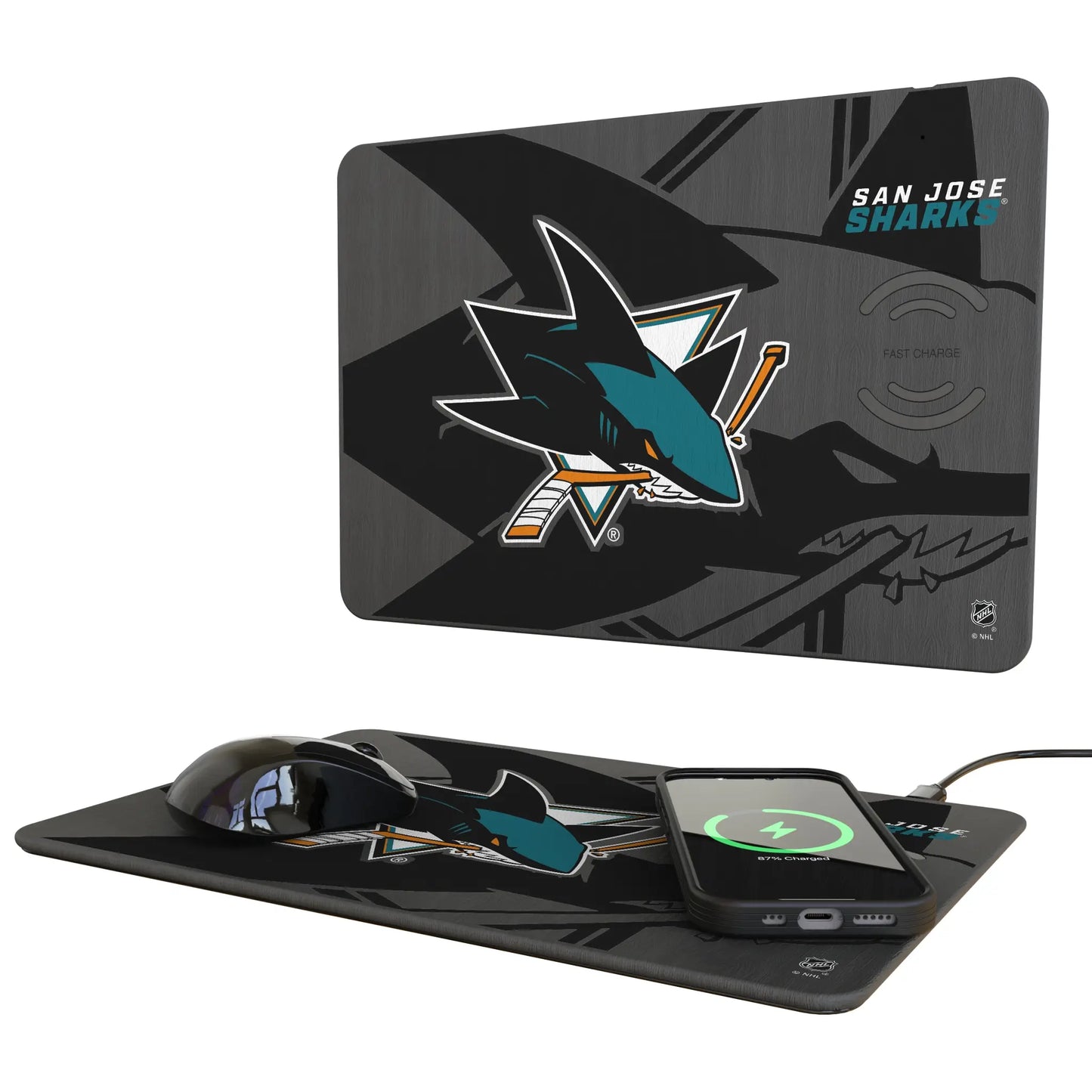 San Jose Sharks Monocolor Tilt 15-Watt Wireless Charger and Mouse Pad