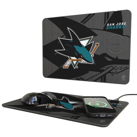 San Jose Sharks Monocolor Tilt 15-Watt Wireless Charger and Mouse Pad