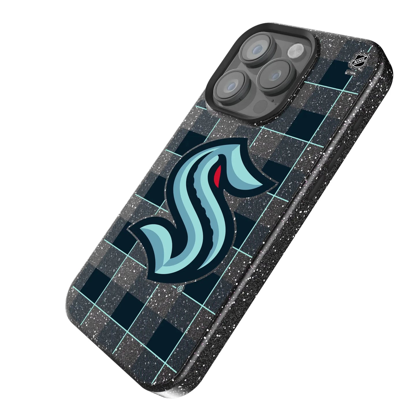 Seattle Kraken Plaid Black Bling Phone Case for Apple iPhone